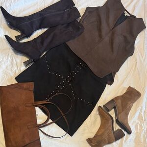 Brown and Black Outfit Set with Boots and Bag